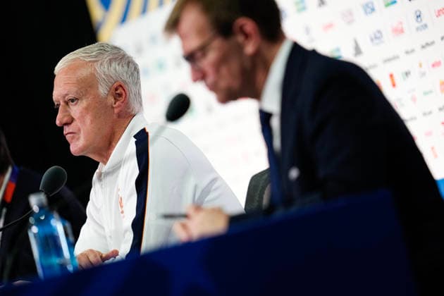 NEW JERSEY, USA 20260629 France national team, Nationalteam captain Didier Deschamps during a press conference, PK, Pressekonferenz in New Jersey ahead of the round of 16 match against Sweden during the World Cup. ***The image is included in the SPORTS PACKAGE. For others PAYMENT IMAGE*** NEW JERSEY USA x9200x *** NEW JERSEY, USA 20260629 France national team captain Didier Deschamps during a press conference in New Jersey ahead of the Round of 16 match against Sweden during the World Cup ***This image is included in the SPORTS PACKAGE. For other images, please contact us for pricing.*** NEW JERSEY, USA x9200x  Copyright: xBjörnxLarssonxRosvall TTx WORLD CUP PRESS CONFERENCE NEW JERSEY