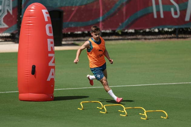 FIFA World Cup, WM, Weltmeisterschaft, Fussball 2026 - Portugal training Portugal soccer team player Francisco Conceicao during the training session at the training site at Garden District Park for the FIFA World Cup 2026, Palm Beach, Florida, USA, 29 June 2026. Portgual plays a round of 32 match on 03 July against Croatia. Palm Beach Florida United States  Copyright: xMIGUELxA.xLOPESx