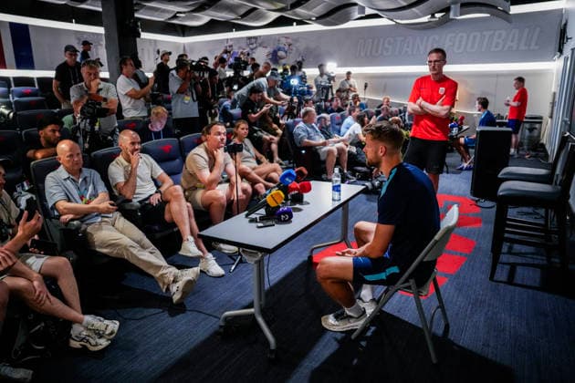 Fotball-VM 2026 Dallas, Texas , USA 20260629. Pressetreff med Norges herrelandslag i fotball pa (SMU) Southern Methodist University i Dallas. Foto: Fredrik Varfjell NTB Dallas, Texas USA EDITORIAL USE ONLY. RESTRICTED USE FOR BETTING COMPANIES Ref:_SPOKH5e7DbZhjI.jpg *** 2026 FIFA World Cup, Dallas, Texas, USA, June 29, 2026. Press conference with the Norwegian men s national soccer team at SMU (Southern Methodist University) in Dallas. Photo by Fredrik Varfjell, NTB, Dallas, Texas, USA. EDITORIAL USE ONLY. RESTRICTED USE FOR BETTING COMPANIES.  Copyright: xFredrikxVarfjellx xNTBx