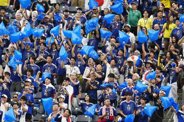 Football: 2026 World Cup Japan supporters cheer ahead of a World Cup round of 32 football match against Brazil at Houston Stadium in Houston on June 29, 2026.  A14AA0005620695P