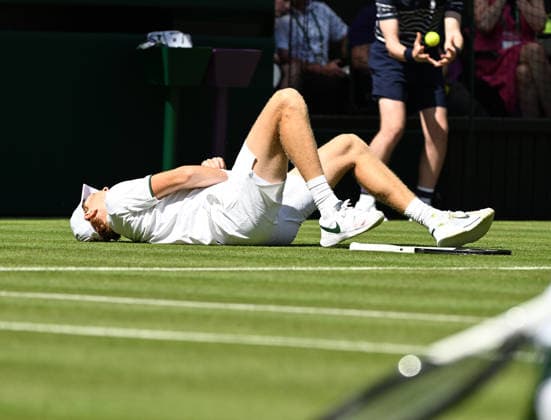The Championships Wimbledon 2026 The Championships Wimbledon 2026 Day 1 29 06 2026 Jannik Sinner (ITA) takes a fall during first round win over Miomir Kecanovic (SRB) Photo:- Roger Parker International Sports Fotos Ltd London UK Copyright: xx