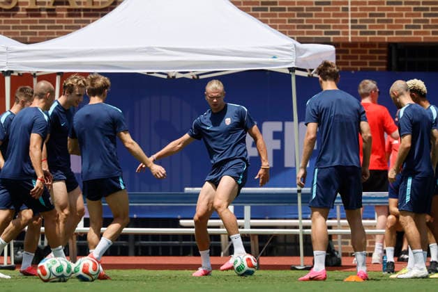 Norway national team, Nationalteam striker Erling Haaland (C) during a training session at Southern Methodist University in Dallas, United States, 29 June 2026. Norway national team press conference, PK, Pressekonferenz !ACHTUNG: NUR REDAKTIONELLE NUTZUNG!  Copyright: xMariscalx GRAF7809 20260629-55020747404_1