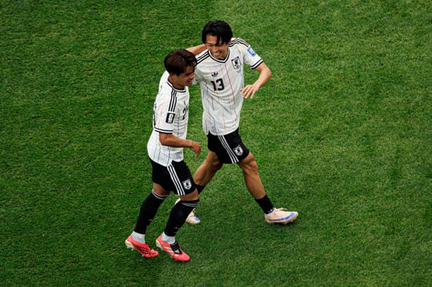 Kaishu Sano and Keito Nakamura seen celebrating after scoring goal during FIFA World Cup, WM, Weltmeisterschaft, Fussball 2026 Round of 32 game between national teams of Brazil and Japan (Grzegorz Wajda Ball Raw Images) Houston Houston Stadium USA Copyright: xGrzegorzxWajdax grzegorzwajda_brazil_japan_2526_2-15