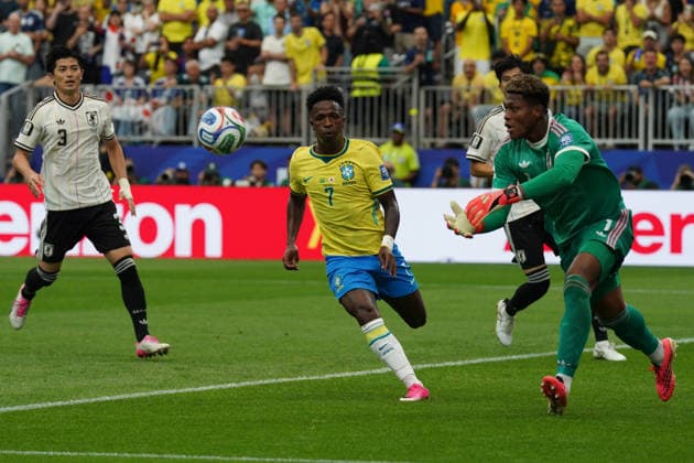 Brazilian forward Vinicius Jr (C) during the 2026 FIFA World Cup, WM, Weltmeisterschaft, Fussball round-of-32 soccer match between Brazil and Japan, in Houston, United States, 29 June 2026. 2026 FIFA World Cup - round of 32 - Brazil vs. Japan !ACHTUNG: NUR REDAKTIONELLE NUTZUNG!  Copyright: xKennethxFernandezx GRAF7837 20260629-55020747663_1