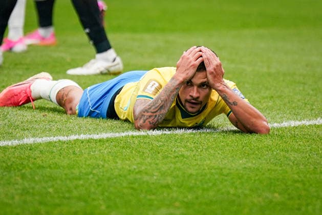 USA: Fußball FIFA World Cup, WM, Weltmeisterschaft, Fussball WM, Weltmeisterschaft, Fussball 2026 K.o.-Runde Round of 32 - Brasilien vs Japan, NRG Stadium Houston Stadium (Houston, Texas): Bruno Guimaraes Bruno Guimaraes (Brasilien 8) nach vergebener Torchance *** USA Soccer FIFA World Cup, World Cup, 2026 World Cup, Round of 32, Brazil vs. Japan, NRG Stadium, Houston, Texas, Bruno Guimaraes, Bruno Guimaraes, Brazil 8 after a missed scoring opportunity Copyright: xJOERANxSTEINSIEKx