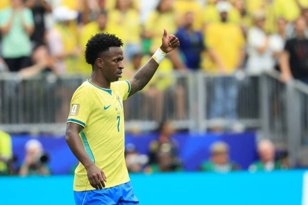 Brazilian forward Vinicius Jr. during the 2026 FIFA World Cup, WM, Weltmeisterschaft, Fussball round-of-32 soccer match between Brazil and Japan, in Houston, United States, 29 June 2026. 2026 FIFA World Cup - round of 32 - Brazil vs. Japan !ACHTUNG: NUR REDAKTIONELLE NUTZUNG!  Copyright: xCarlosxRamirezx GRAF7898 20260629-55020747998_1