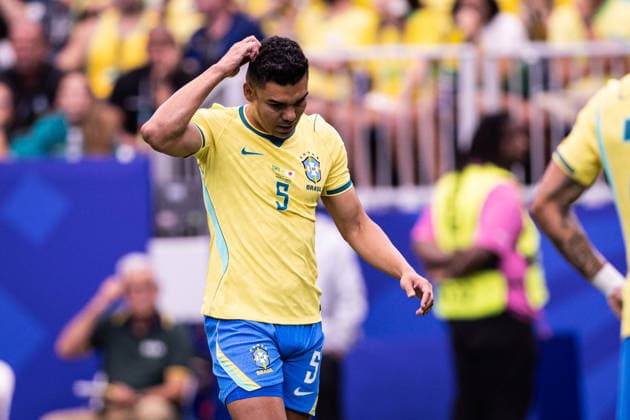Brazil v Japan: round of 32 - FIFA World Cup, WM, Weltmeisterschaft, Fussball 2026 HOUSTON, TEXAS - JUNE 29: Casemiro 5 of Brazil reacts during the FIFA World Cup 2026 round of 32 match between Brazil and Japan at Houston Stadium on June 29, 2026 in Houston, USA. (Photo by Victor Monteiro PxImages) Houston Houston Stadium Texas USA Copyright: xVictorxMonteirox