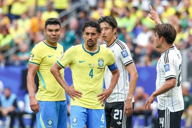 RECORD DATE NOT STATED FIFA World Cup, WM, Weltmeisterschaft, Fussball 2026 - Round of 32 - Brazil v Japan Marquinhos and Casemiro players of Brazil during the FIFA World Cup 2026 Round of 32 match between Brazil and Japan at Houston Stadium, in Texas, United States, on Monday, June 29, 2026.(Foto: Vanessa Carvalho Brazil Photo Press IMAGO) Sports Copyright: xVanessaxCarvalhox