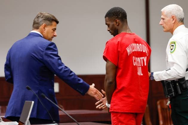 June 29, 2026, Tampa, Florida, USA: Terrion Arnold, a Detroit Lions cornerback, shakes hands with R. Timothy Jansen, his defense attorney, before his pretrial detention hearing inside courtroom 1 of the Hillsborough County Courthouse on Monday, June 29, 2026, in Tampa. Tampa USA - ZUMAs70_ 0860331539st Copyright: xJeffereexWoox