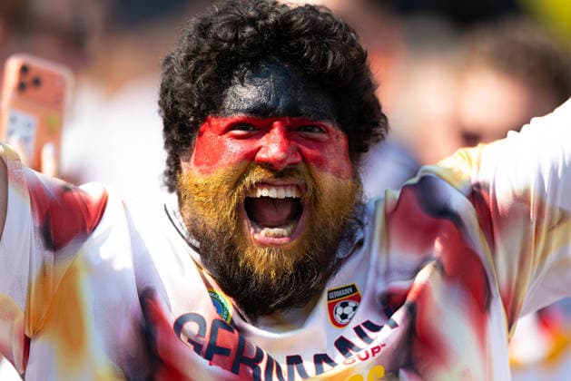 June 29, 2026; Foxborough, Massachusetts, USA; A Germany supporter ahead of a FIFA World Cup, WM, Weltmeisterschaft, Fussball 2026 Round of 32 match between Germany and Paraguay at Boston Stadium. (c) CSM FIFA World Cup 2026: Germany Vs Paraguay JUN 29  - ZUMAc04_ 20260629_zma_c04_014 Copyright: xBurtxGranofskyx