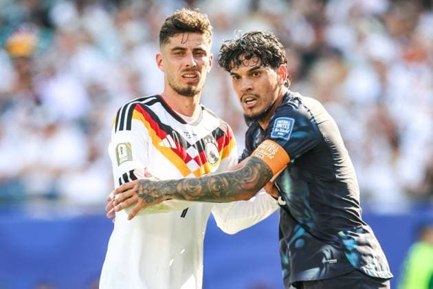 RECORD DATE NOT STATED FIFA World Cup, WM, Weltmeisterschaft, Fussball 2026 - Round of 32 - Germany v Paraguay Kai Havertz player of Germany and Gustavo Gomez player of Paraguay during the FIFA World Cup 2026 Round of 32 match between Germany and Paraguay at Boston Stadium, in Foxborough, United States, on Monday, June 29, 2026.(Foto: William Volcov Brazil Photo Press IMAGO) Sports Foxborough MA United States of America Copyright: xWILLIAMxVOLCOVx