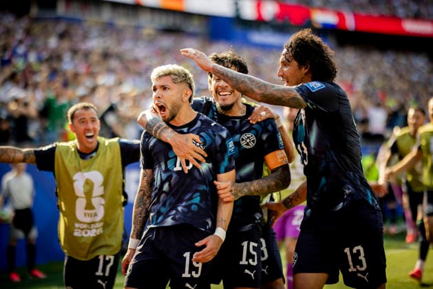 Boston, USA 29th Jun 2026. Goal celebration: Julio Enciso (PAR) Gustavo Gomez (PAR) Jose Canale (PAR) Germany - Paraguay World Cup Deutschland - Paraguay 29.06.2026 *** Boston, USA, June 29, 2026 Goal celebration Julio Enciso PAR Gustavo Gomez PAR Jose Canale PAR Germany Paraguay World Cup Germany Paraguay June 29, 2026