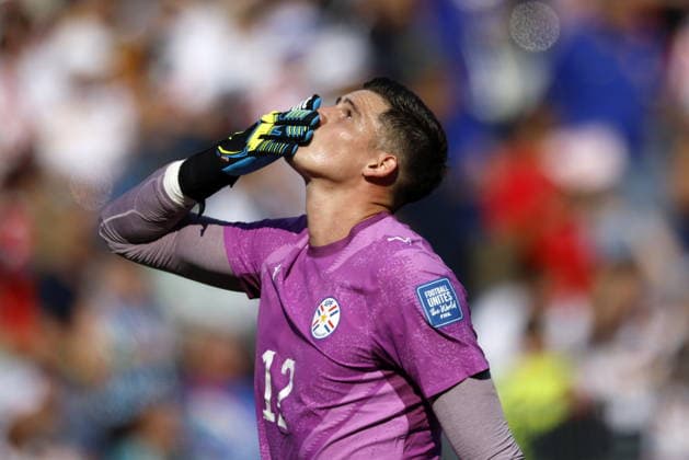 FIFA World Cup, WM, Weltmeisterschaft, Fussball 2026 - Round of 32 - Germany vs Paraguay Goalkeeper Orlando Gill of Paraguay celebrates the 0-1 goal during the FIFA World Cup 2026 Round of 32 match Germany against Paraguay, in Boston, Massachusetts, USA, 29 June 2026. FOXBOROUGH United States  Copyright: xGREGxCOOPERx
