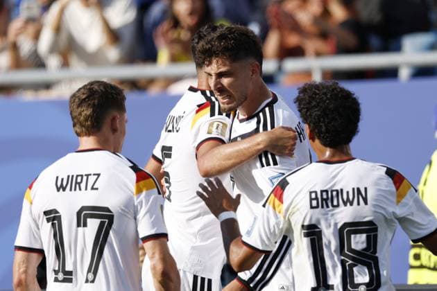 FOXBOROUGH - (LR) Florian Wirtz of Germany, Aleksandar Pavlovic of Germany, Kai Havertz of Germany, Nathaniel Brown of Germany celebrate the 1-1 during the 2026 FIFA World Cup, WM, Weltmeisterschaft, Fussball Round of 32 match between Germany and Paraguay at Boston Stadium on June 29, 2026, in Foxborough, United States. MAURICE VAN STEEN ANP FIFA World Cup 2026 - round of 32 2026 xVIxANPxSportx xMauricexvanxSteenxIVx 562403685 originalFilename: 562403685.jpg