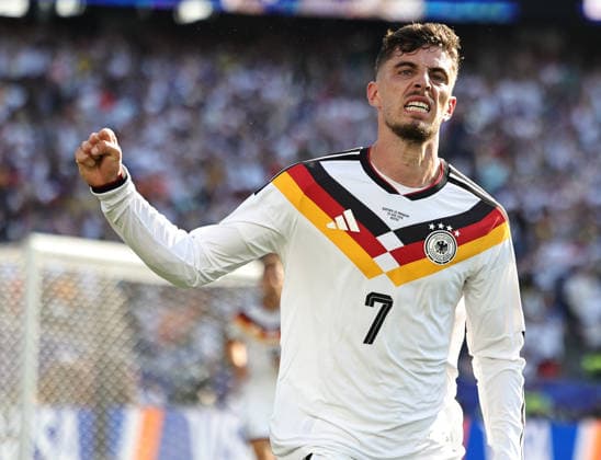 June 29, 2026, Foxborough, Massachusetts, USA: Germany forward Kai Havertz (7) celebrates after scoring a goal during the June 29th FIFA World Cup, WM, Weltmeisterschaft, Fussball 2026 matchup between Germany and Paraguay at Gillette Stadium in Foxborough, Massachusetts. Foxborough USA - ZUMAs325 20260629_zsp_s325_001 Copyright: xJessxStilesx