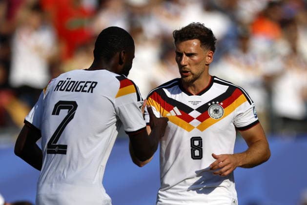 FIFA World Cup, WM, Weltmeisterschaft, Fussball 2026 - Round of 32 - Germany vs Paraguay Antonio Rudiger (L) and Leon Goretzka (R) of Germany interact during the FIFA World Cup 2026 Round of 32 match Germany against Paraguay, in Boston, Massachusetts, USA, 29 June 2026. FOXBOROUGH United States  Copyright: xGREGxM.xCOOPERx