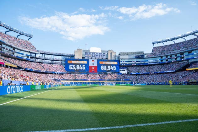 Die Offizielle Zuschauerzahl von 63.945 Zuschauern wird auf der Anzeigetafel angezeigt FIFA World Cup, WM, Weltmeisterschaft, Fussball 2026: Deutschland v Paraguay 29 June 2026, FIFA World Cup 2026: Germany v Paraguay (Round of 32) at Boston Stadium in Foxborough, Massachusetts, USA *** The official attendance of 63,945 spectators is displayed on the scoreboard: FIFA World Cup 2026, Germany vs. Paraguay, June 29, 2026; FIFA World Cup 2026, Germany vs. Paraguay, Round of 32, at Boston Stadium in Foxborough, Massachusetts, USA Copyright: HMBxMedia xMarcoxBader