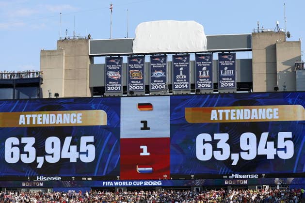 FIFA World Cup, WM, Weltmeisterschaft, Fussball 2026 - Round of 32 - Germany vs Paraguay An electronic display shows the match attendance during the FIFA World Cup 2026 Round of 32 match Germany against Paraguay, in Boston, Massachusetts, USA, 29 June 2026. FOXBOROUGH United States  Copyright: xGREGxM.xCOOPERx