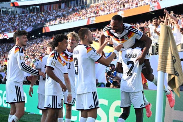 Germany v Paraguay - FIFA World Cup, WM, Weltmeisterschaft, Fussball 2026 - Round of 32 FOXBOROUGH, USA - JUNE 29: Jonathan Tah of Germany celebrates with teammates after scoring a goal, which was disallowed by the VAR, during the 2026 FIFA World Cup Round of 32 match between Germany and Paraguay at Boston Stadium (Gillette Stadium) in Foxborough, Massachusetts, United States on June 29, 2026. Abdulhamid Hosbas Anadolu Massachusetts United States. Editorial use only. Please get in touch for any other usage.  Copyright: x2026xAnadoluxAbdulhamidxHosbasx