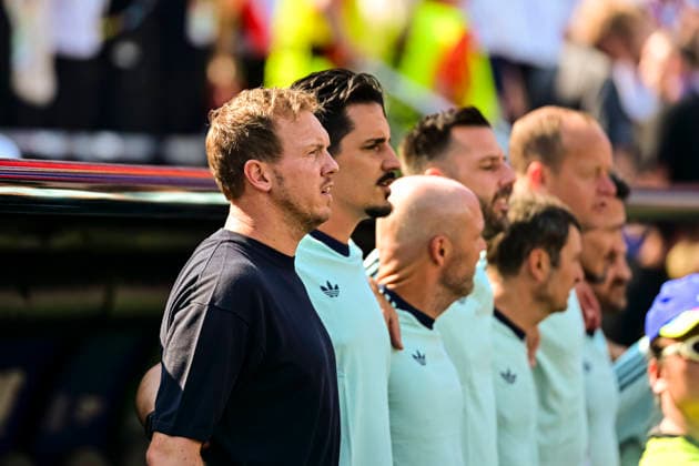 Germany v Paraguay: Round Of 32 - FIFA World Cup, WM, Weltmeisterschaft, Fussball 2026 Massachusetts, United States - 29 June: Germany Head Coach Julian Nagelsmann sing the national anthem prior to the FIFA World Cup 2026 Round Of 32 match between Germany and Paraguay at Boston Stadium on June 29, 2026 in Foxborough, United States. Foxborough Boston Stadium Massachusetts United States Copyright: xLatinxSportxImagesx