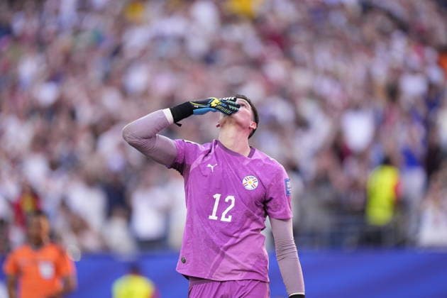 Germany v Paraguay - FIFA World Cup, WM, Weltmeisterschaft, Fussball 2026 - Round of 32 FOXBOROUGH, USA - JUNE 29: Orlando Gill of Paraguay celebrates after saving a penalty during the penalty shootout during the 2026 FIFA World Cup Round of 32 match between Germany and Paraguay at Boston Stadium (Gillette Stadium) in Foxborough, Massachusetts, United States on June 29, 2026. Jose Hernandez Anadolu Massachusetts United States. Editorial use only. Please get in touch for any other usage.  Copyright: x2026xAnadoluxJosexHernandezx