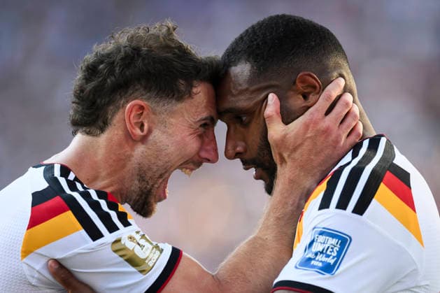 Germany v Paraguay - FIFA World Cup, WM, Weltmeisterschaft, Fussball 2026 Jonathan Tah of Germany celebrates with Leon Goretzka of Germany after scoring a goal later disallowed by VAR during the FIFA World Cup 2026 round of 32 football match between Germany and Paraguay. Foxborough United States Copyright: xNicolòxCampox