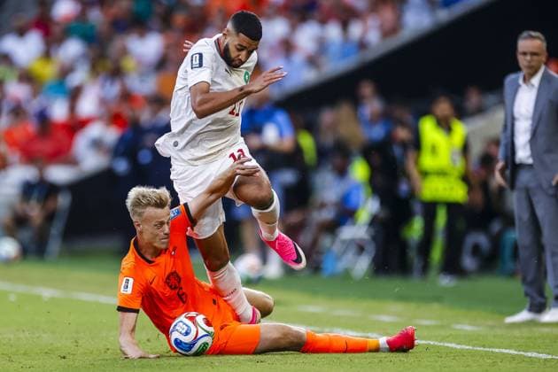 MONTERREY, 29-06-2026, Monterrey Stadium, Match between Morocco and The Netherlands during the World Cup 2026. Picture shows warming up Netherlands player Jan Paul van Hecke , Morocco player Ismael Saibari Morocco - The Netherlands (World Cup 2026)  x204746993x Copyright: