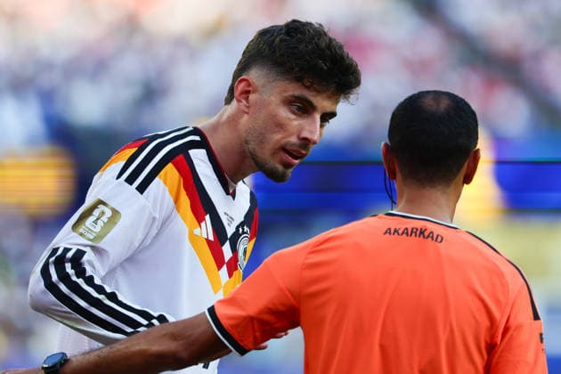 Kai Havertz of Germany reacts to the referee during the FIFA World Cup, WM, Weltmeisterschaft, Fussball 2026 last 32 match between Germany and Paraguay at Gillette Stadium, Boston, USA on 29 June 2026. Copyright: xPeterxDovganx 45200085