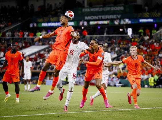 MONTERREY - (lr) Cody Gakpo of the Netherlands, Issa Diop of Morocco, Virgil van Dijk of the Netherlands and Jan Paul van Hecke of the Netherlands during the 2026 FIFA World Cup, WM, Weltmeisterschaft, Fussball knockout phase match between the Netherlands and Morocco at the Monterrey Stadium on June 29, 2026 in Monterrey, Mexico. KOEN VAN WEEL ANP FIFA World Cup 2026 - round of 32 2026 xVIxANPxSportx xxANPxIVx 562416786 originalFilename: 562416786.jpg