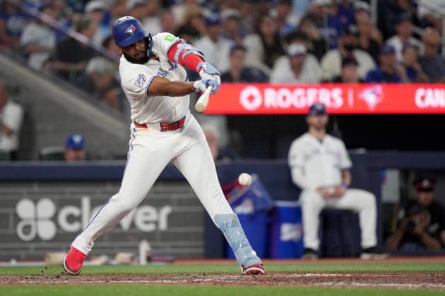 June 29, 2026, Toronto, On, CANADA: Toronto Blue Jays first baseman Vladimir Guerrero Jr. (27) hits a single during eighth inning American League MLB, Baseball Herren, USA baseball action against the New York Mets, in Toronto, Monday, June 29, 2026. Canada News - June 29, 2026  - ZUMAc35_ 20260629_zaf_c35_107 Copyright: xNathanxDenettex