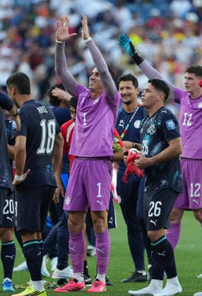 (260630) -- BOSTON, June 30, 2026 -- Members of team Paraguay celebrate after winning the round of 32 match between Germany and Paraguay at the 2026 FIFA World Cup, WM, Weltmeisterschaft, Fussball at Boston Stadium in Boston, the United States, June 29, 2026. ) (SP)U.S.-BOSTON-FOOTBALL-FIFA WORLD CUP-ROUND OF 32-GER VS PRY HuangxZongzhi 