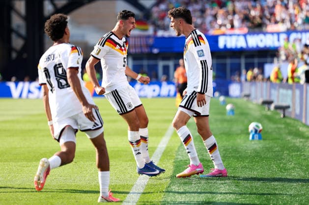 FOXBOROUGH, MASSACHUSETTS - JUNE 29: Kai Havertz of Germany celebrates scoring a goal with teammates during the FIFA World Cup, WM, Weltmeisterschaft, Fussball 2026 Round of 32 match between Germany and Paraguay at Boston Stadium on June 29, 2026 in Foxborough, Massachusetts.  Copyright: xWuxZhizhaox 111651327764