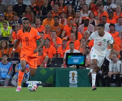Netherlands v Morocco - FIFA World Cup, WM, Weltmeisterschaft, Fussball 2026 - Round of 32 MONTERREY, MEXICO - JUNE 29: Gakpo (11) of Netherlands in action againstAzzedine Ounahi (8) of Morocco during the 2026 FIFA World Cup Round of 32 match between Netherlands and Morocco at Estadio BBVA (Monterrey Stadium) in Monterrey, Mexico on June 29, 2026. Juancho Torres Anadolu Nuevo Leon Mexico. Editorial use only. Please get in touch for any other usage.  Copyright: x2026xAnadoluxJuanchoxTorresx