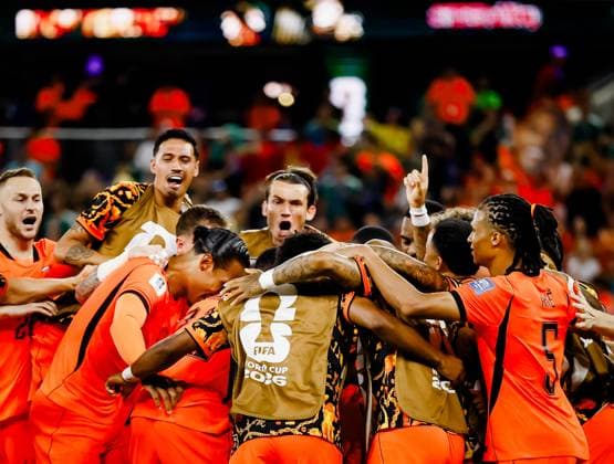 MONTERREY - Netherlands players celebrate Cody Gakpo s 1-0 during the 2026 FIFA World Cup, WM, Weltmeisterschaft, Fussball knockout phase match between the Netherlands and Morocco at Monterrey Stadium on June 29, 2026, in Monterrey, Mexico. KOEN VAN WEEL ANP FIFA World Cup 2026 - round of 32 2026 xVIxANPxSportx xxANPxIVx 562419074 originalFilename: 562419074.jpg