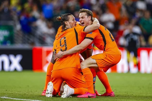 MONTERREY, 29-06-2026, Monterrey Stadium, Match between Morocco and The Netherlands during the World Cup 2026. Picture shows Netherlands player Frenkie de Jong , Netherlands player Wout Weghorst celebrating the goal. Morocco - The Netherlands (World Cup 2026)  x204748643x Copyright: