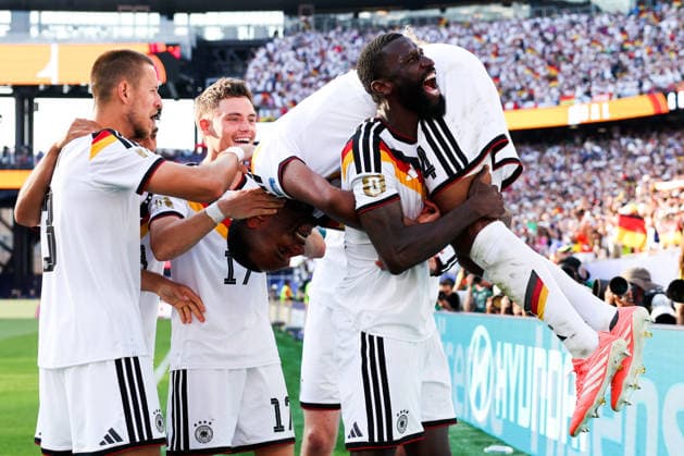 FOXBOROUGH, MASSACHUSETTS - JUNE 29: Jonathan Tah of Germany celebrates scoring a goal, which was later ruled out for a foul following a VAR review during the FIFA World Cup, WM, Weltmeisterschaft, Fussball 2026 Round of 32 match between Germany and Paraguay at Boston Stadium on June 29, 2026 in Foxborough, Massachusetts.  Copyright: xWuxZhizhaox 111651327742