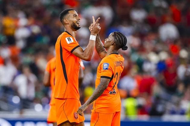 MONTERREY, 29-06-2026, Monterrey Stadium, Match between Morocco and The Netherlands during the World Cup 2026. Picture shows Netherlands player Cody Gakpo celebrating the goal. Netherlands player Crysencio Summerville Morocco - The Netherlands (World Cup 2026)  x204748649x Copyright: