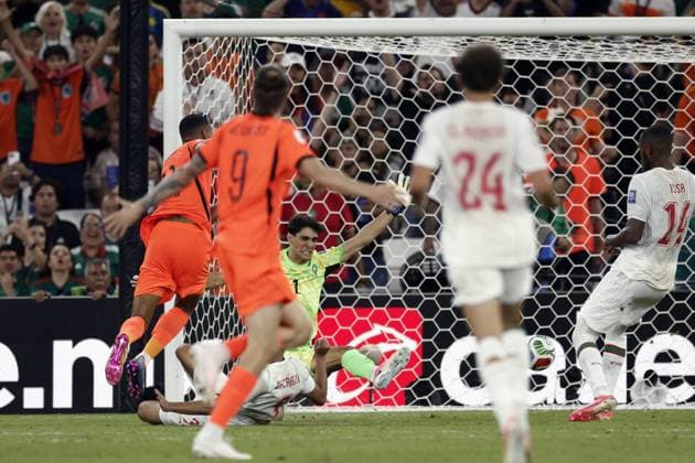 MONTERREY - Cody Gakpo of the Netherlands scores the 1-0 during the 2026 FIFA World Cup, WM, Weltmeisterschaft, Fussball knockout phase match between the Netherlands and Morocco at the Monterrey Stadium on June 29, 2026, in Monterrey, Mexico. ROBIN VAN LONKHUIJSEN ANP FIFA World Cup 2026 - round of 32 2026 xVIxANPxSportx xxANPxIVx 562419362 originalFilename: 562419362.jpg