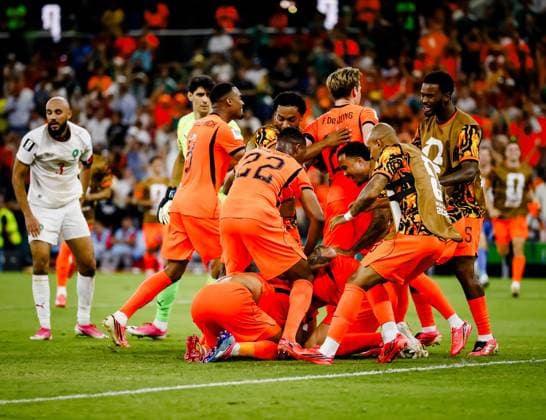 MONTERREY - Netherlands players celebrate Cody Gakpo s 1-0 during the 2026 FIFA World Cup, WM, Weltmeisterschaft, Fussball knockout phase match between the Netherlands and Morocco at Monterrey Stadium on June 29, 2026, in Monterrey, Mexico. KOEN VAN WEEL ANP FIFA World Cup 2026 - round of 32 2026 xVIxANPxSportx xxANPxIVx 562419538 originalFilename: 562419538.jpg