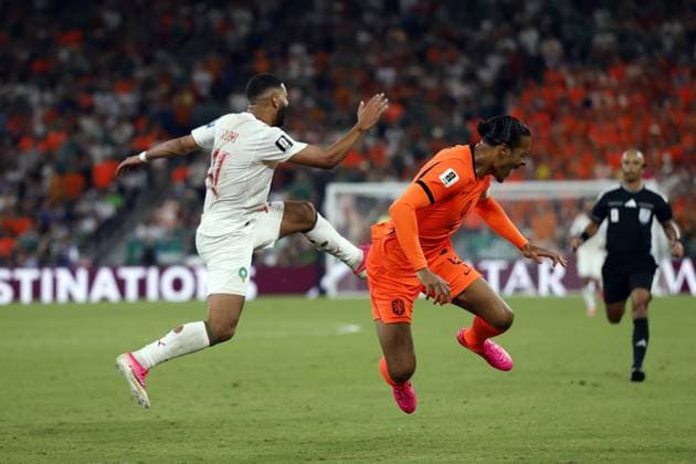 MONTERREY - (lr) Virgil van Dijk for the Netherlands, Ismael Saibari for Morocco during the 2026 FIFA World Cup, WM, Weltmeisterschaft, Fussball knockout phase match between the Netherlands and Morocco at Monterrey Stadium on June 29, 2026, in Monterrey, Mexico. ROBIN VAN LONKHUIJSEN ANP FIFA World Cup 2026 - round of 32 2026 xVIxANPxSportx xxANPxIVx 562419865 originalFilename: 562419865.jpg