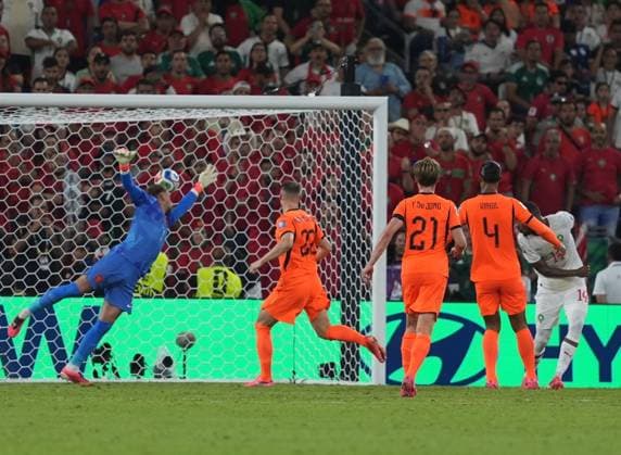 Netherlands v Morocco - FIFA World Cup, WM, Weltmeisterschaft, Fussball 2026 - Round of 32 MONTERREY, MEXICO - JUNE 29: Issa Diop (14) of Morocco scores during the 2026 FIFA World Cup Round of 32 match between Netherlands and Morocco at Estadio BBVA (Monterrey Stadium) in Monterrey, Mexico on June 29, 2026. Juancho Torres Anadolu Nuevo Leon Mexico. Editorial use only. Please get in touch for any other usage.  Copyright: x2026xAnadoluxJuanchoxTorresx