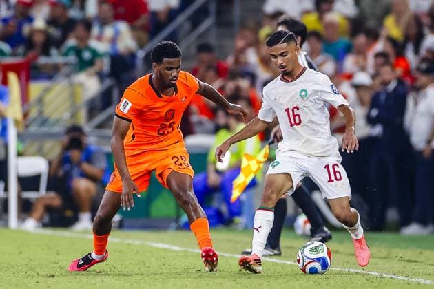 MONTERREY, 29-06-2026, Monterrey Stadium, Match between Morocco and The Netherlands during the World Cup 2026. Picture shows Netherlands player Jorrel Hato , Morocco player Gessime Yassine Morocco - The Netherlands (World Cup 2026)  x204749022x Copyright: