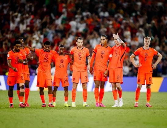 Sport Themen der Woche KW27 MONTERREY - Quinten Timber of the Netherlands, Denzel Dumfries of the Netherlands, Jorrel Hato of the Netherlands, Crysencio Summerville of the Netherlands, Marten de Roon of the Netherlands, Virgil van Dijk of the Netherlands, Wout Weghorst of the Netherlands and Jan Paul van Hecke of the Netherlands during the penalty shootout at the 2026 FIFA World Cup, WM, Weltmeisterschaft, Fussball knockout phase match between the Netherlands and Morocco at Monterrey Stadium on June 29, 2026 in Monterrey, Mexico. KOEN VAN WEEL ANP FIFA World Cup 2026 - round of 32 2026 xVIxANPxSportx xxANPxIVx 562421842 originalFilename: 562421842.jpg