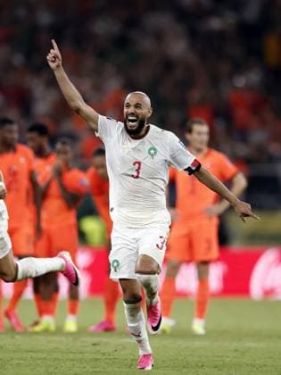 MONTERREY - Noussair Mazraoui of Morocco celebrates the victory during the 2026 FIFA World Cup, WM, Weltmeisterschaft, Fussball knockout phase match between the Netherlands and Morocco at the Monterrey Stadium on June 29, 2026, in Monterrey, Mexico. ROBIN VAN LONKHUIJSEN ANP FIFA World Cup 2026 - round of 32 2026 xVIxANPxSportx xxANPxIVx 562422610 originalFilename: 562422610.jpg