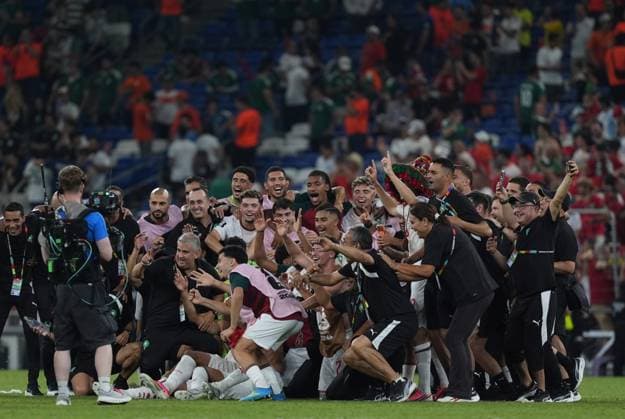 Netherlands v Morocco - FIFA World Cup, WM, Weltmeisterschaft, Fussball 2026 - Round of 32 MONTERREY, MEXICO - JUNE 29: Players of Morocco celebrate after winning the 2026 FIFA World Cup Round of 32 match between Netherlands and Morocco at Estadio BBVA (Monterrey Stadium) in Monterrey, Mexico on June 29, 2026. Juancho Torres Anadolu Nuevo Leon Mexico. Editorial use only. Please get in touch for any other usage.  Copyright: x2026xAnadoluxJuanchoxTorresx