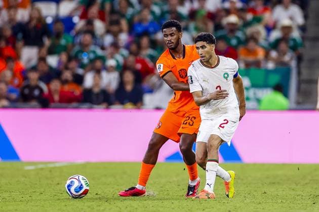MONTERREY, 29-06-2026, Monterrey Stadium, Match between Morocco and The Netherlands during the World Cup 2026. Picture shows Netherlands player Sorrel Hato , Morocco player Achraf Hakimi Morocco - The Netherlands (World Cup 2026)  x204749543x Copyright: