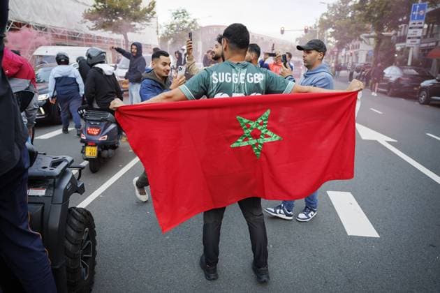 Football, 2026 FIFA World Cup, Netherlands v Morocco, Moroccan fans celebrate their victory in The Hague