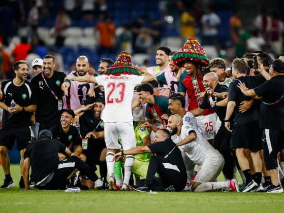 MONTERREY - Moroccan players celebrate the victory during the 2026 FIFA World Cup, WM, Weltmeisterschaft, Fussball knockout phase match between the Netherlands and Morocco at the Monterrey Stadium on June 29, 2026, in Monterrey, Mexico. KOEN VAN WEEL ANP FIFA World Cup 2026 - round of 32 2026 xVIxANPxSportx xxANPxIVx 562422819 originalFilename: 562422819.jpg