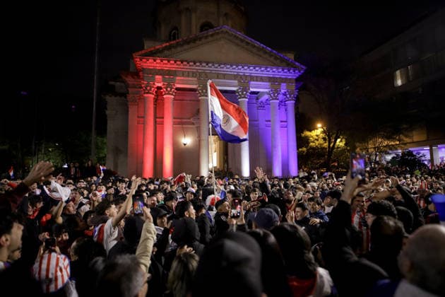 Paraguayan fans celebrate World Cup win over Germany ASUNCION, PARAGUAY - JUNE 30: Paraguayan football fans celebrate in Asuncion after Paraguay defeated Germany 4-3 in a penalty shootout following a 1-1 draw to advance to the Round of 16 of the FIFA World Cup, WM, Weltmeisterschaft, Fussball 2026 on June 29, 2026. Nathalia Aguilar Anadolu Asuncion Paraguay. Editorial use only. Please get in touch for any other usage.  Copyright: x2026xAnadoluxNathaliaxAguilarx