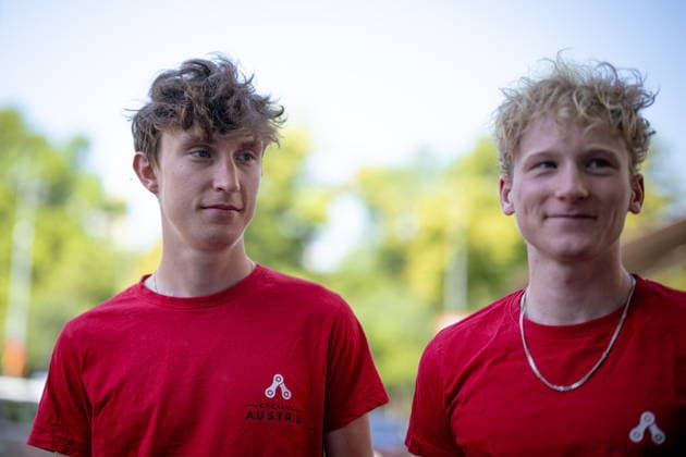 30.06.2026, Cafe Landmann, Wien, AUT, Lidl Tour of Austria 2026, PK Wien, im Bild Sebastian Putz, Team Red Bull - BORA - hansgrohe Rookies, und Alexander Hajek, Team Red Bull - BORA - hansgrohe, Sebastian Putz, Team Red Bull - BORA - hansgrohe Rookies, und Alexander Hajek, Team Red Bull - BORA - hansgrohe during the regional press conference, PK, Pressekonferenz in Vienna ahead of the 2026 Lidl Tour of Austria. Cafe Landmann in Wien, Austria on. Foto:Eibner-Pressefoto Bruns Wien *** June 30, 2026, Cafe Landmann, Vienna, Austria, Lidl Tour of Austria 2026, Vienna press conference, pictured: Sebastian Putz, Team Red Bull BORA hansgrohe Rookies, and Alexander Hajek, Team Red Bull BORA hansgrohe, Sebastian Putz, Team Red Bull BORA hansgrohe Rookies, and Alexander Hajek, Team Red Bull BORA hansgrohe, during the regional press conference in Vienna ahead of the 2026 Lidl Tour of Austria at Cafe Landmann in Vienna, Austria. Photo: Eibner, Press Photo Bruns Vienna  EP_EER